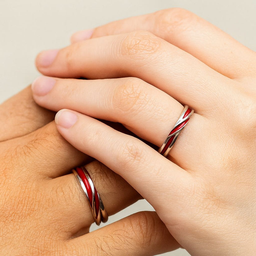 Red Thread Couples Ring Set (2x1) – Adjustable Matching Bands