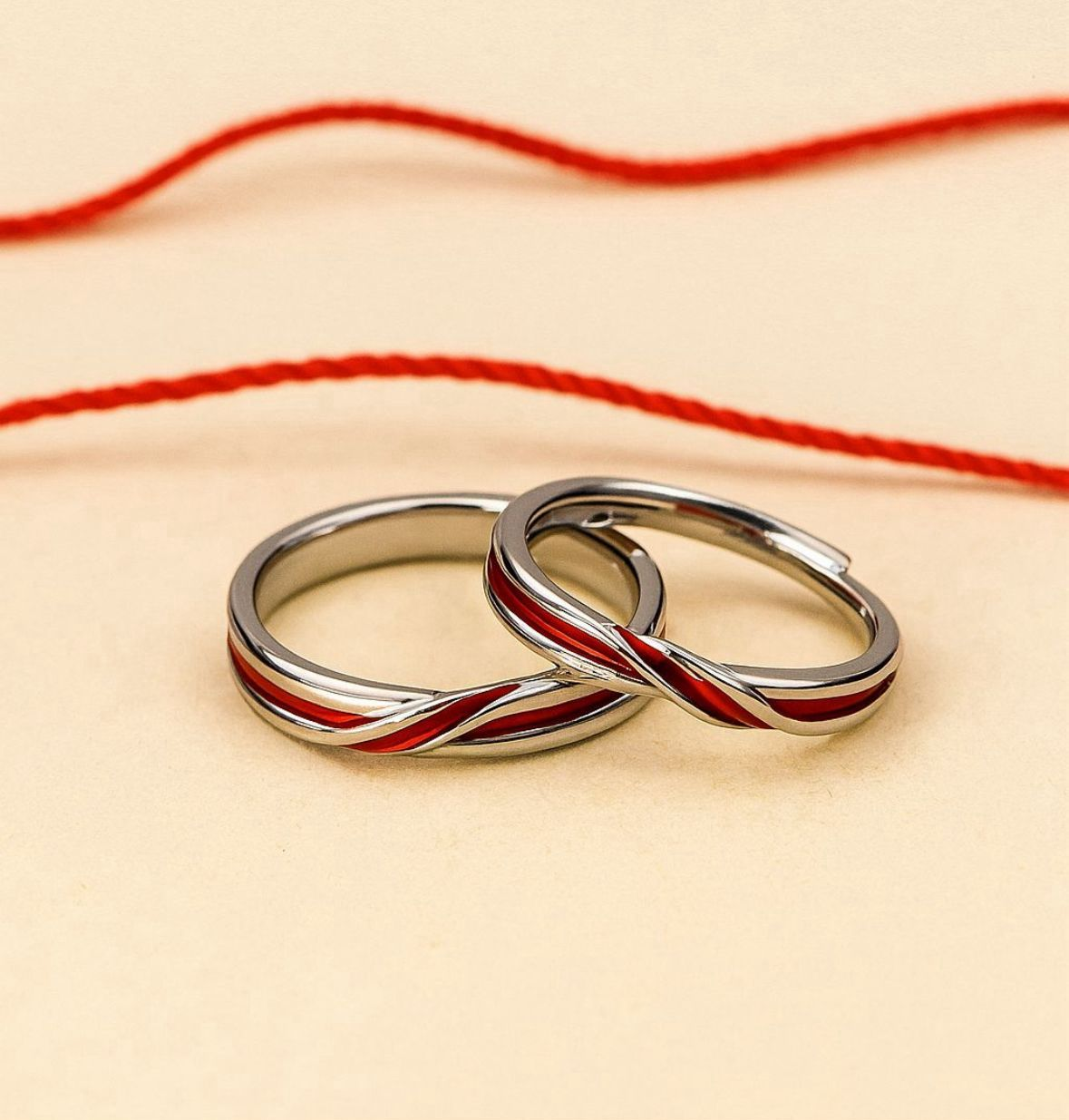 Red Thread Couples Ring Set (2x1) – Adjustable Matching Bands