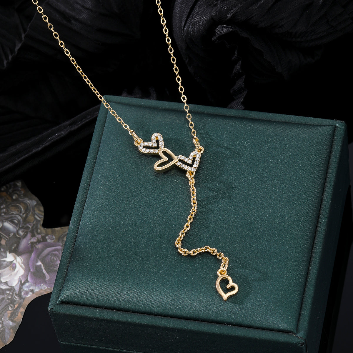 LoveLuz Necklace – Stainless Steel & Cubic Zirconia Triple Heart