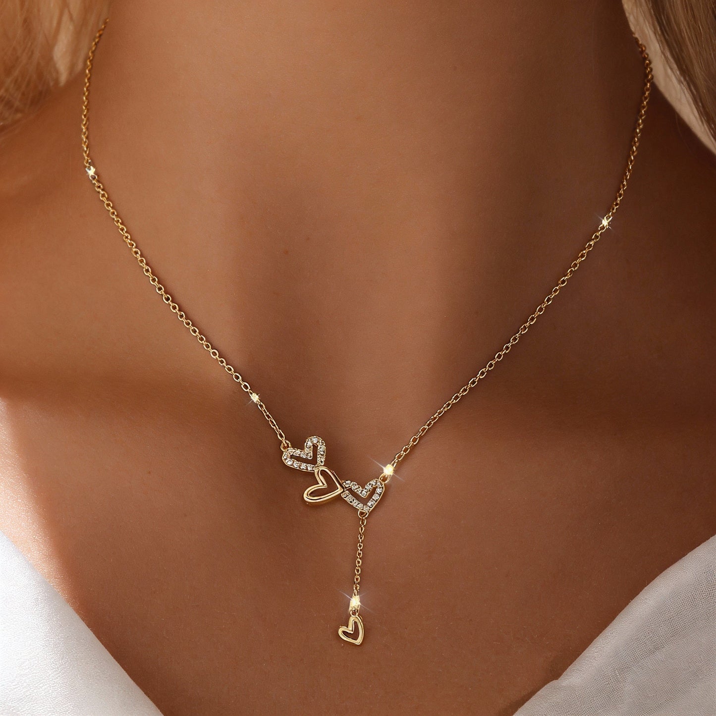 LoveLuz Necklace – Stainless Steel & Cubic Zirconia Triple Heart